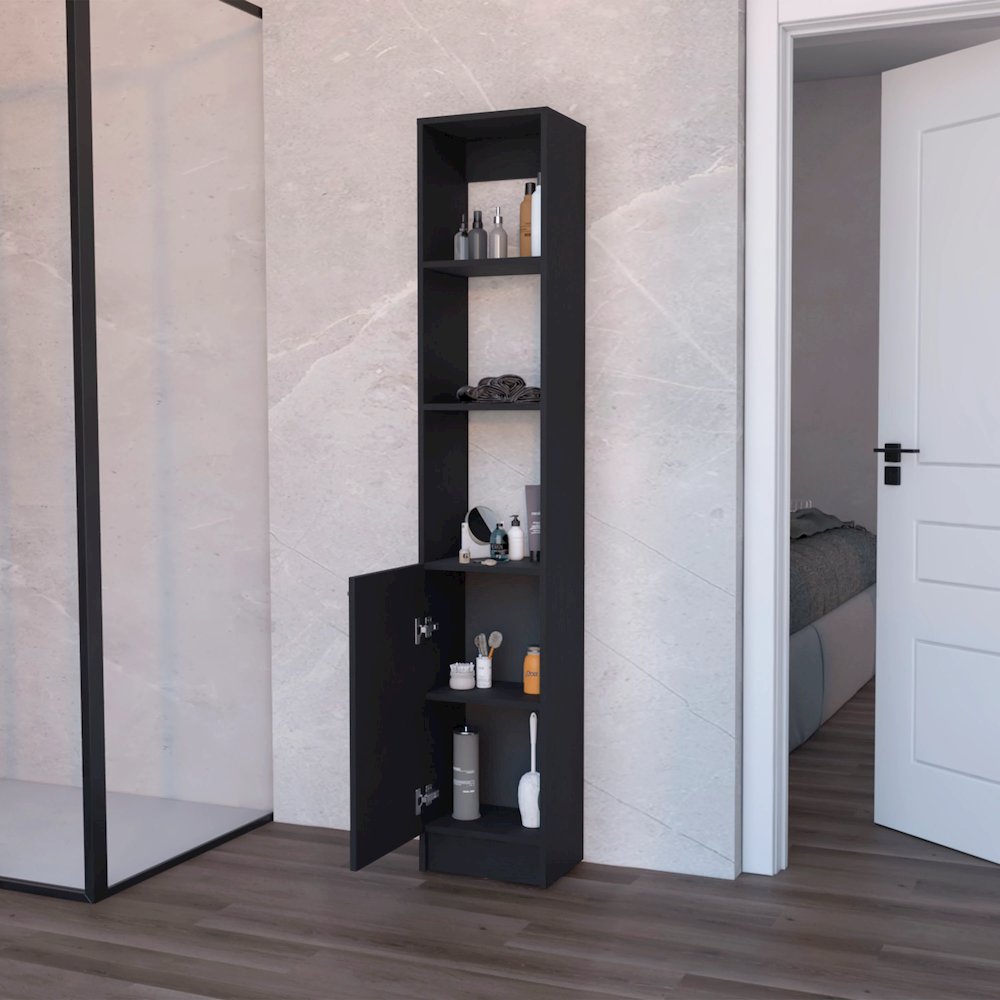 Black Linen Cabinet with 1-Door. Picture 5