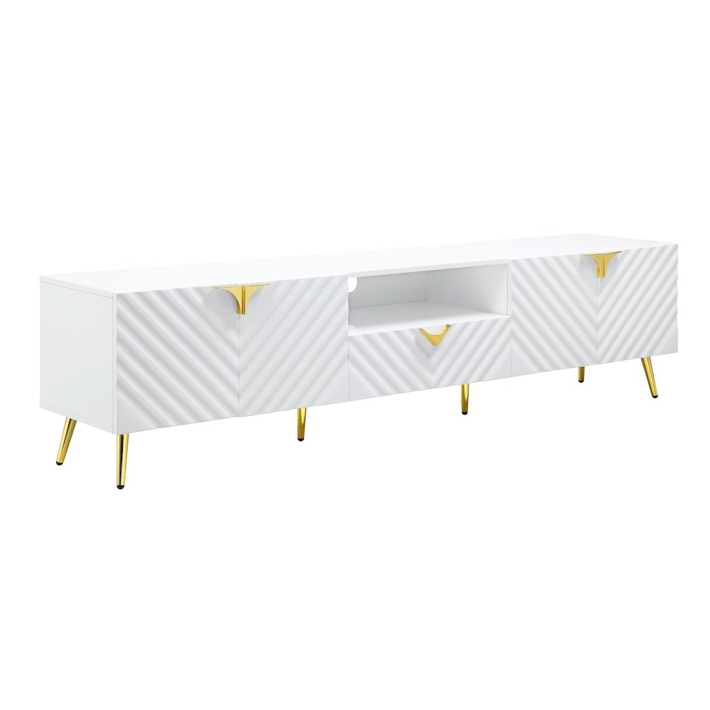 White High Gloss 1-Drawer TV Stand with 4 Doors. Picture 1
