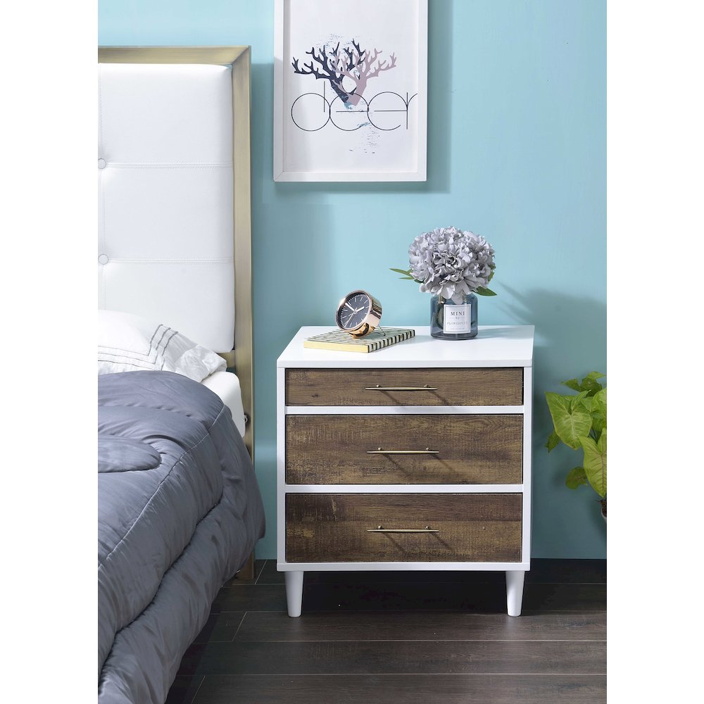 White and Weathered Oak 3-drawer Accent Table. Picture 5