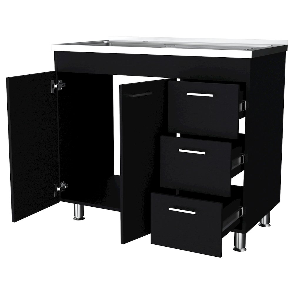 2-Door 3-Drawer Kitchen Cabinet Black. Picture 2