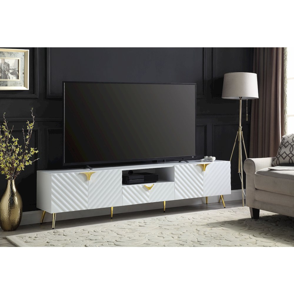 White High Gloss 1-Drawer TV Stand with 4 Doors. Picture 4