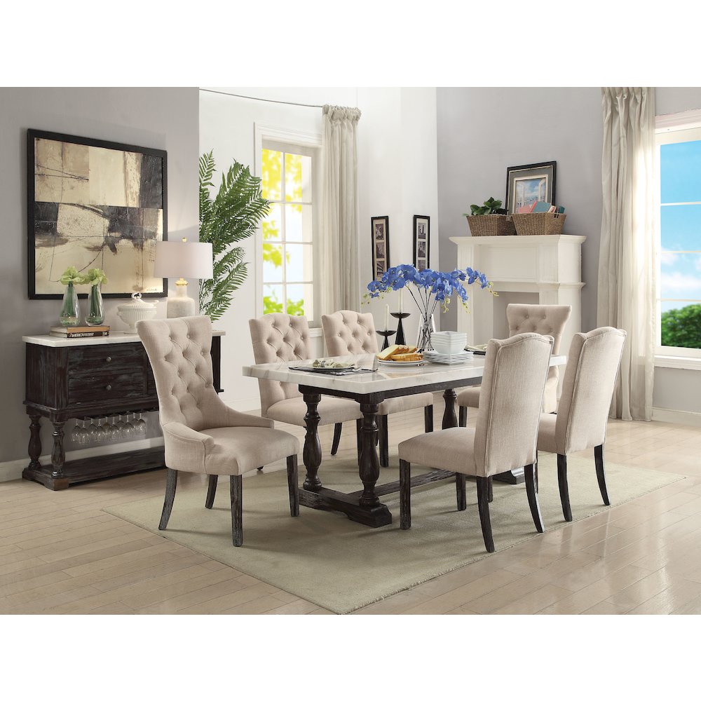 Beige and Weathered Espresso Tufted Back Arm Chairs (Set of 2). Picture 4