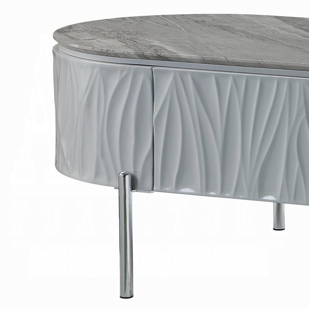 Grey High Gloss and Chrome 1-Drawer Coffee Table. Picture 5