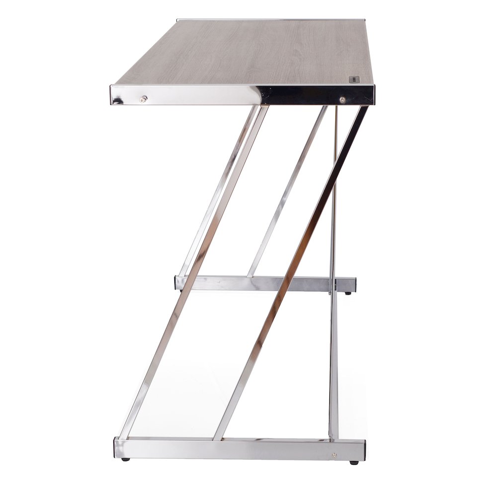 Weathered Oak and Chrome Writing Desk with USB Ports. Picture 3