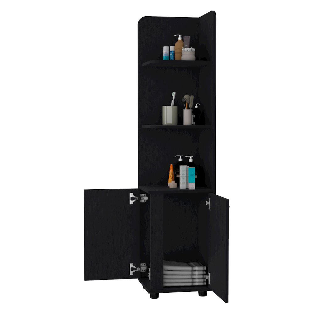 2-Door Cabinet with 3 Corner Shelves Black. Picture 2