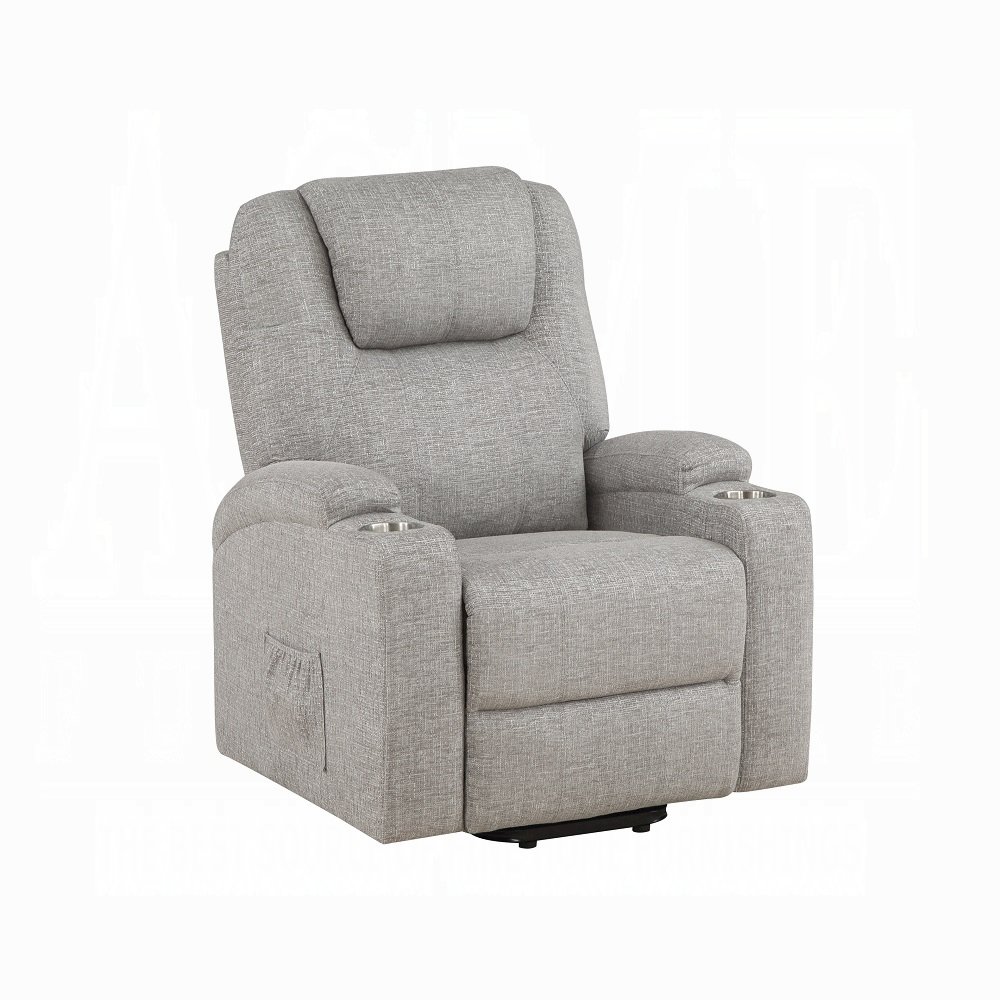 Light Grey Power Recliner with Cupholder. Picture 1