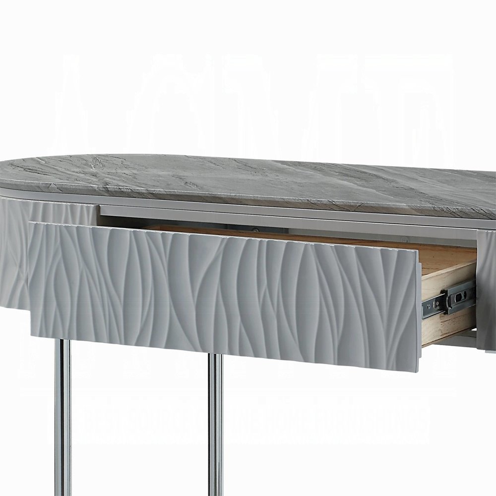 Grey High Gloss and Chrome Sofa Table with Bottom Shelf. Picture 5