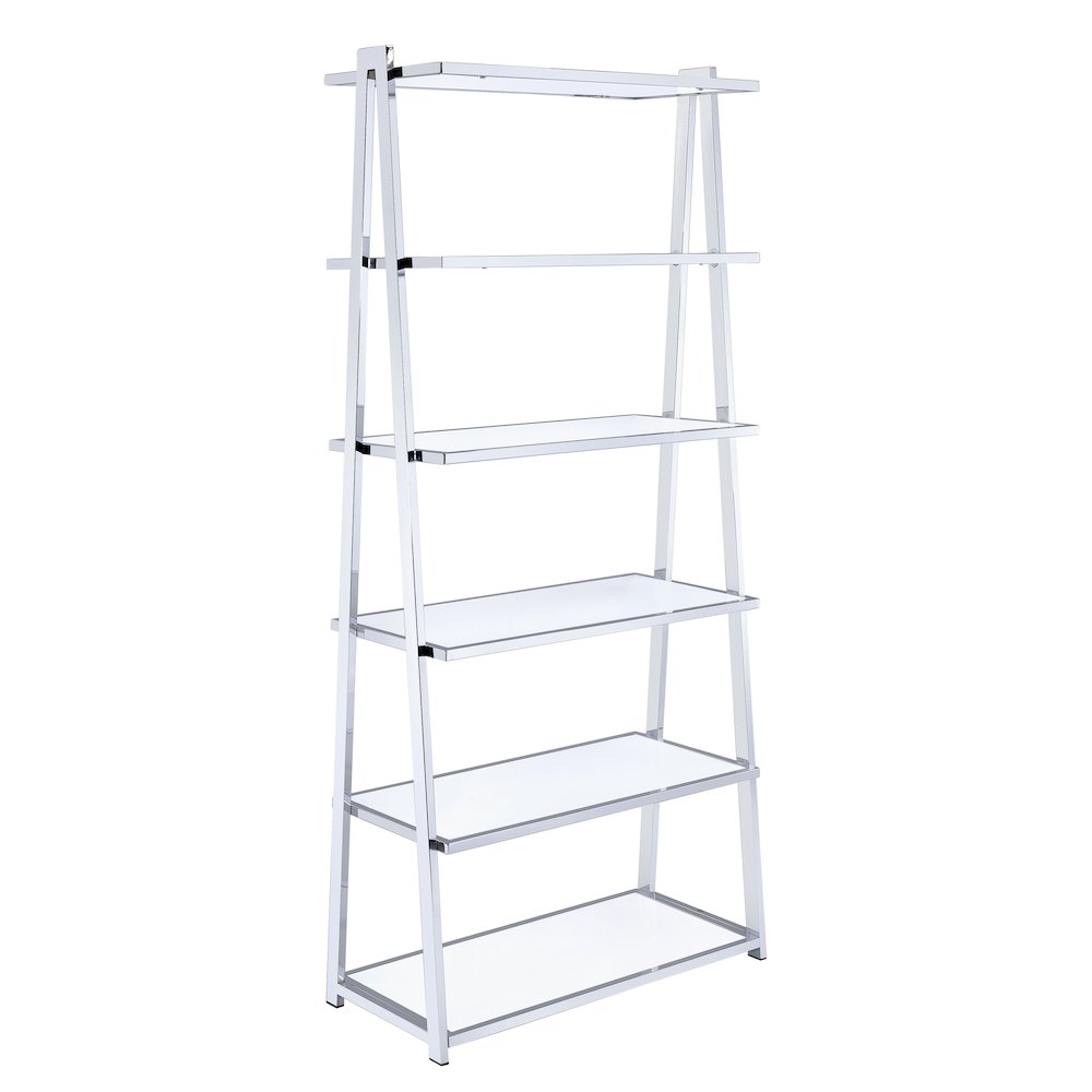 White High Gloss and Chrome 6-shelf Bookcase. Picture 1