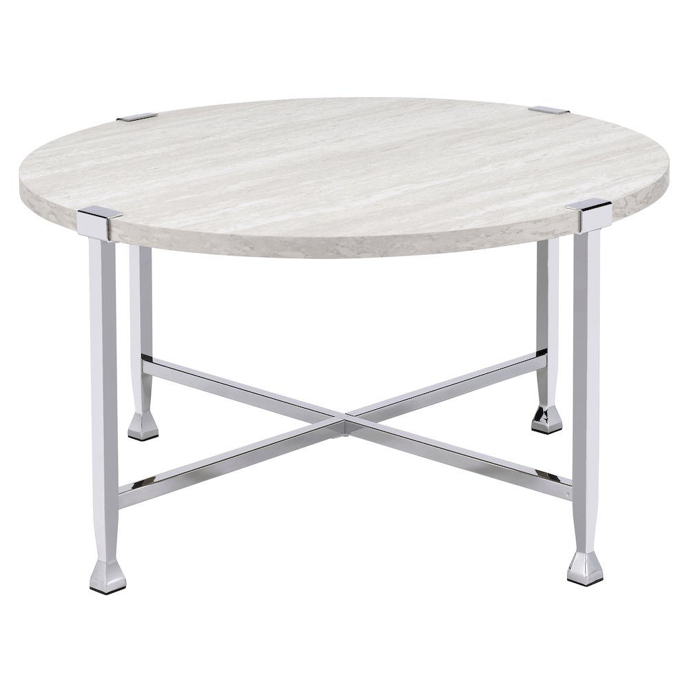 White Oak and Chrome Round Coffee Table. Picture 2