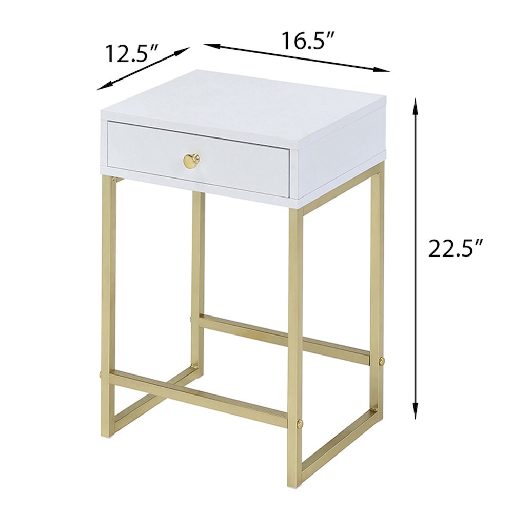 White and Brass 1-Drawer Side Table. Picture 3