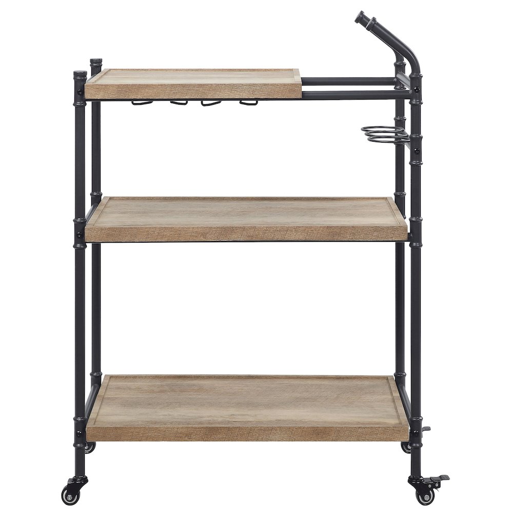 Oak and Sandy Black 2-Shelf Serving Cart. Picture 2