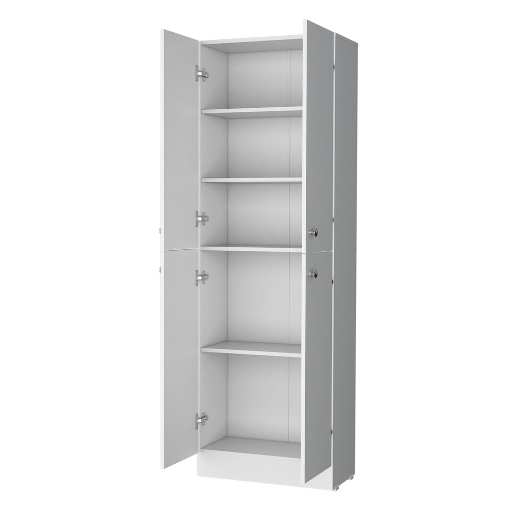White Pantry Cabinet with 4 Doors and 5 Hidden Shelves. Picture 2