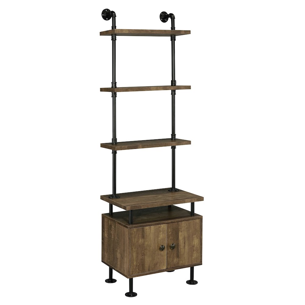 Rustic Oak And Black Side Pier With Open Shelving. Picture 1