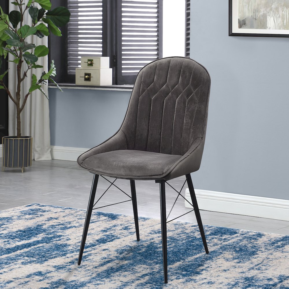 Grey and Black Tufted Back Dining Chairs (Set of 2). Picture 5