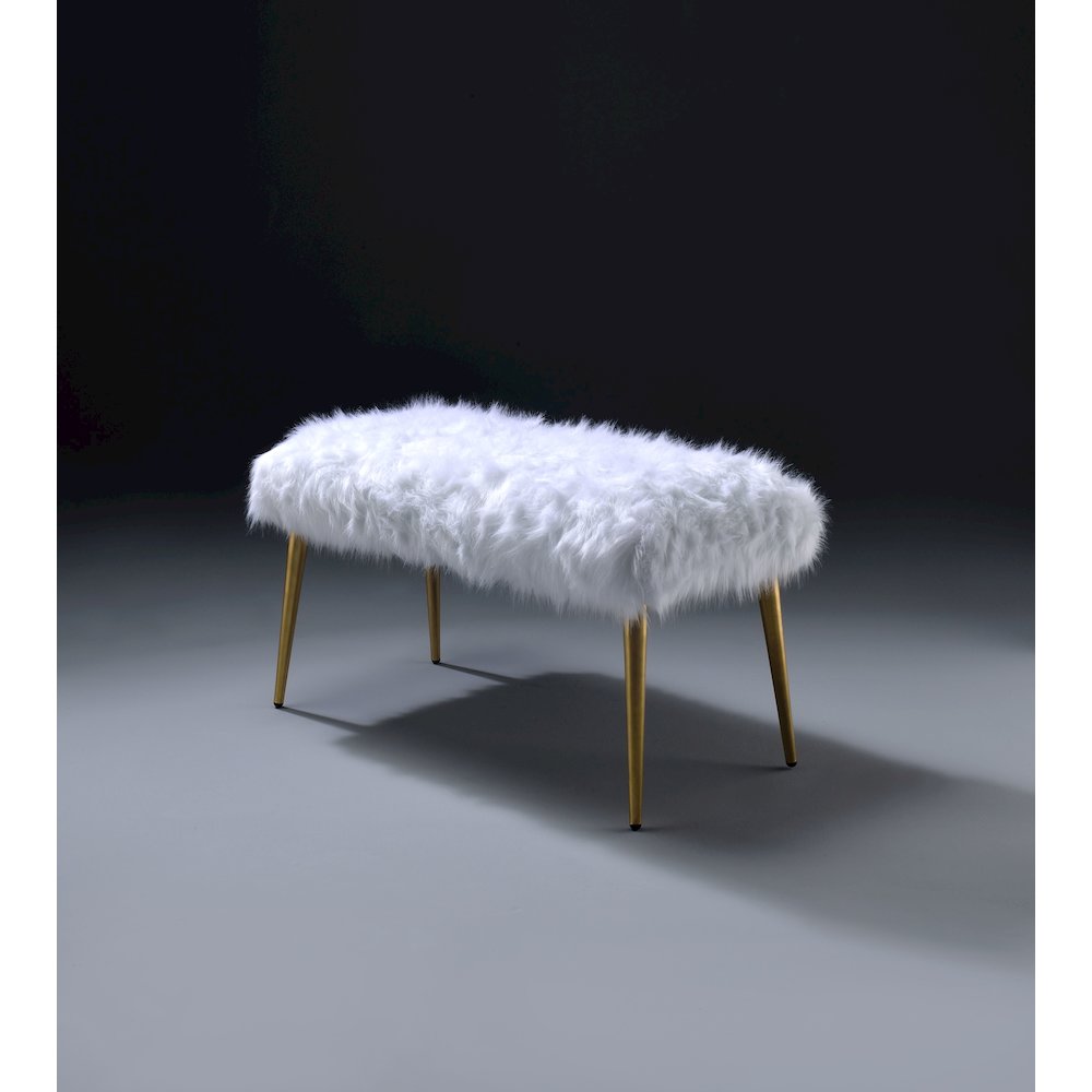White and Gold Bench with Straight Legs. Picture 2