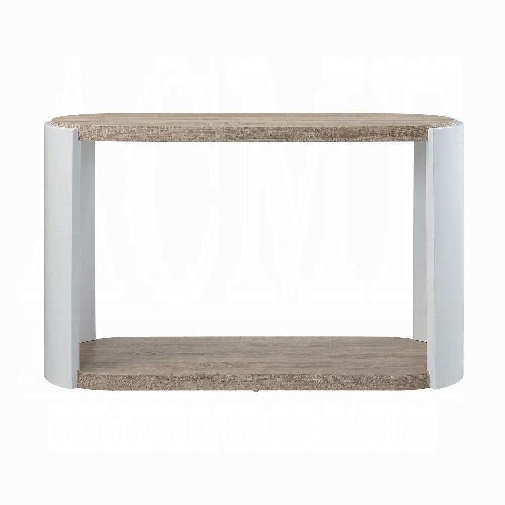 Oak and White High Gloss Sofa Table with Bottom Shelf. Picture 2