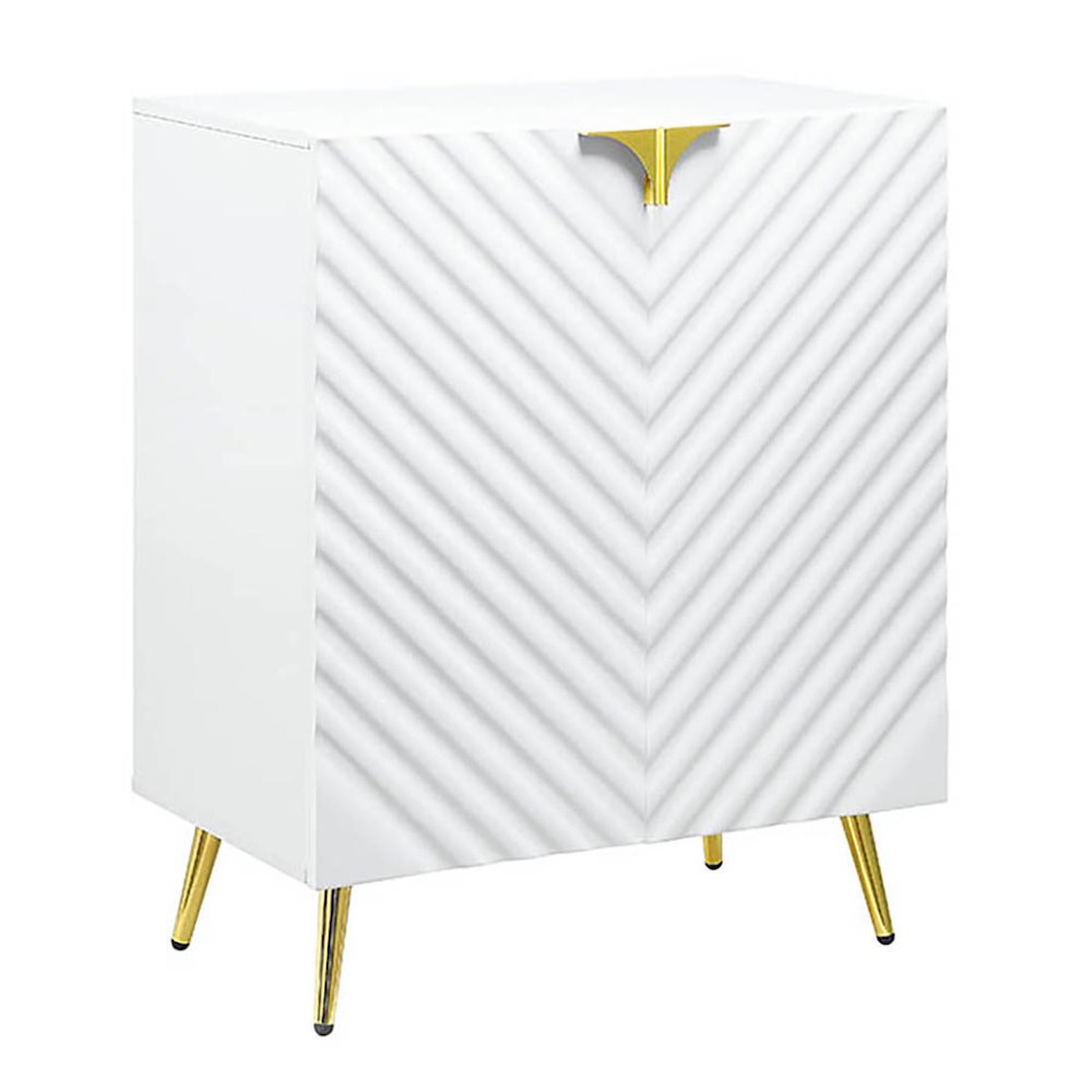 White High Gloss and Gold Console Table with Shelf. Picture 1