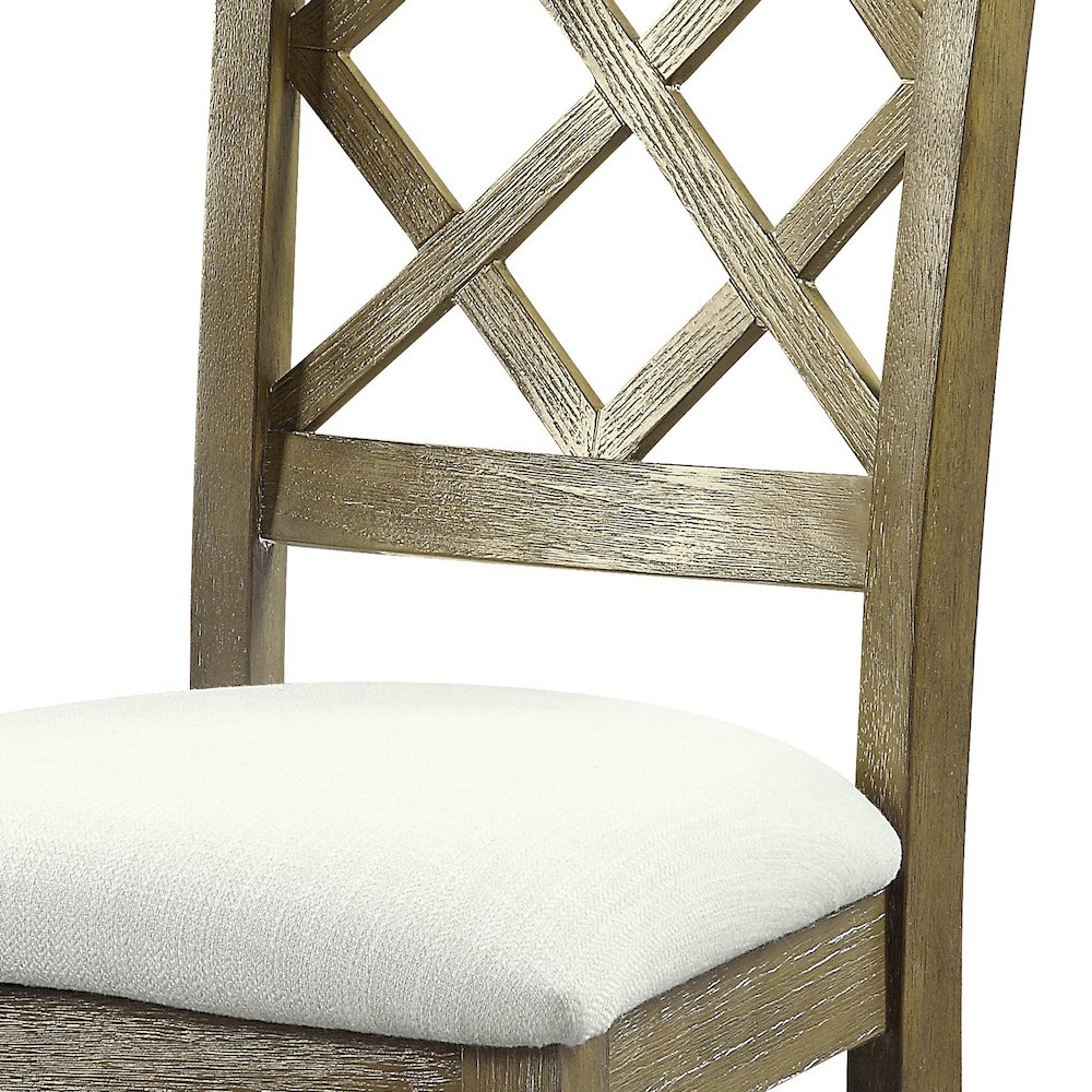 Beige and Rustic Oak Lattice Back Side Chairs (Set of 2). Picture 3
