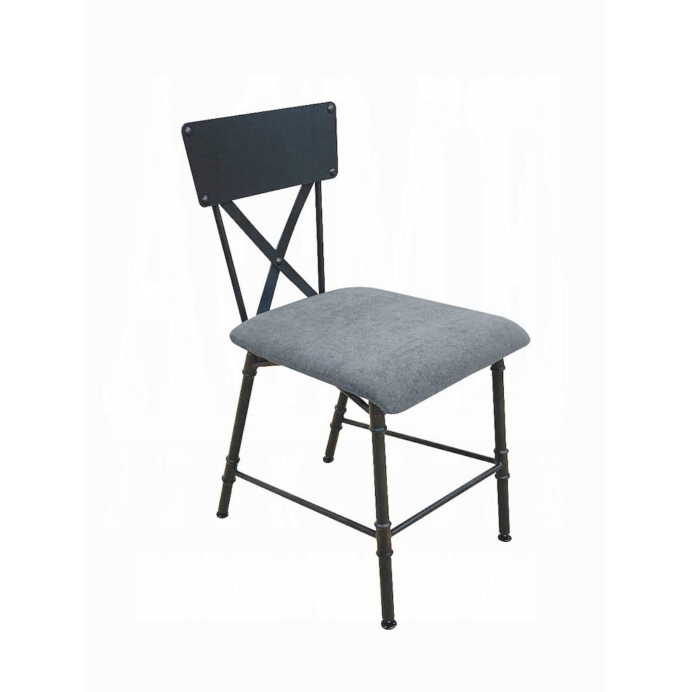 Antique Oak and Sandy Grey Office Chair with Metal Legs. Picture 1