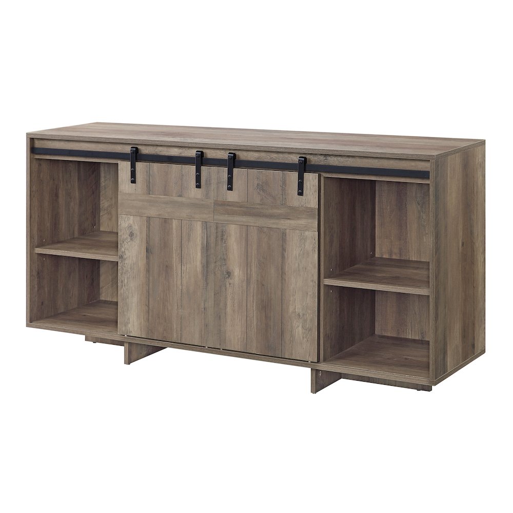 Grey Washed TV Stand with 2 Sliding Barn Doors. Picture 2
