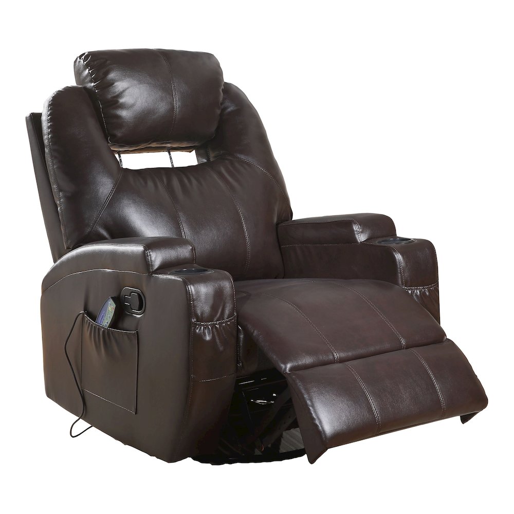 Brown Swivel Rocker Recliner with Metal Base. Picture 1