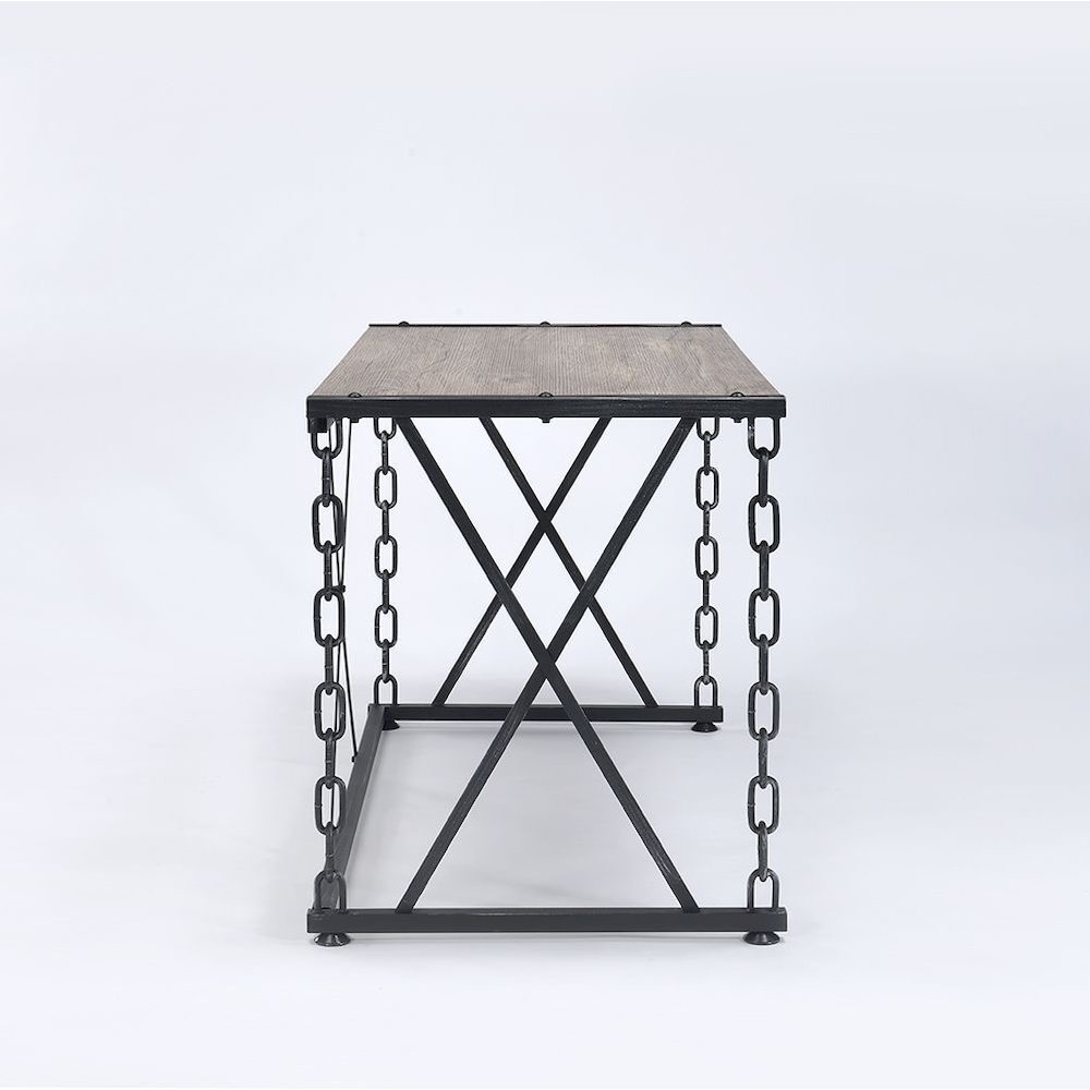 Rustic Oak and Antique Black Rectangular Console Table. Picture 3