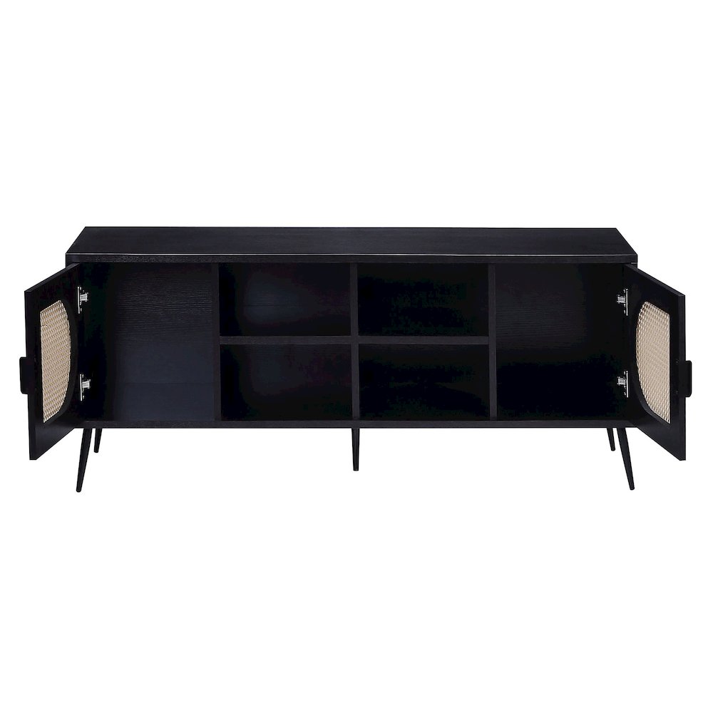 Black TV Stand with Rattan Inserts. Picture 4