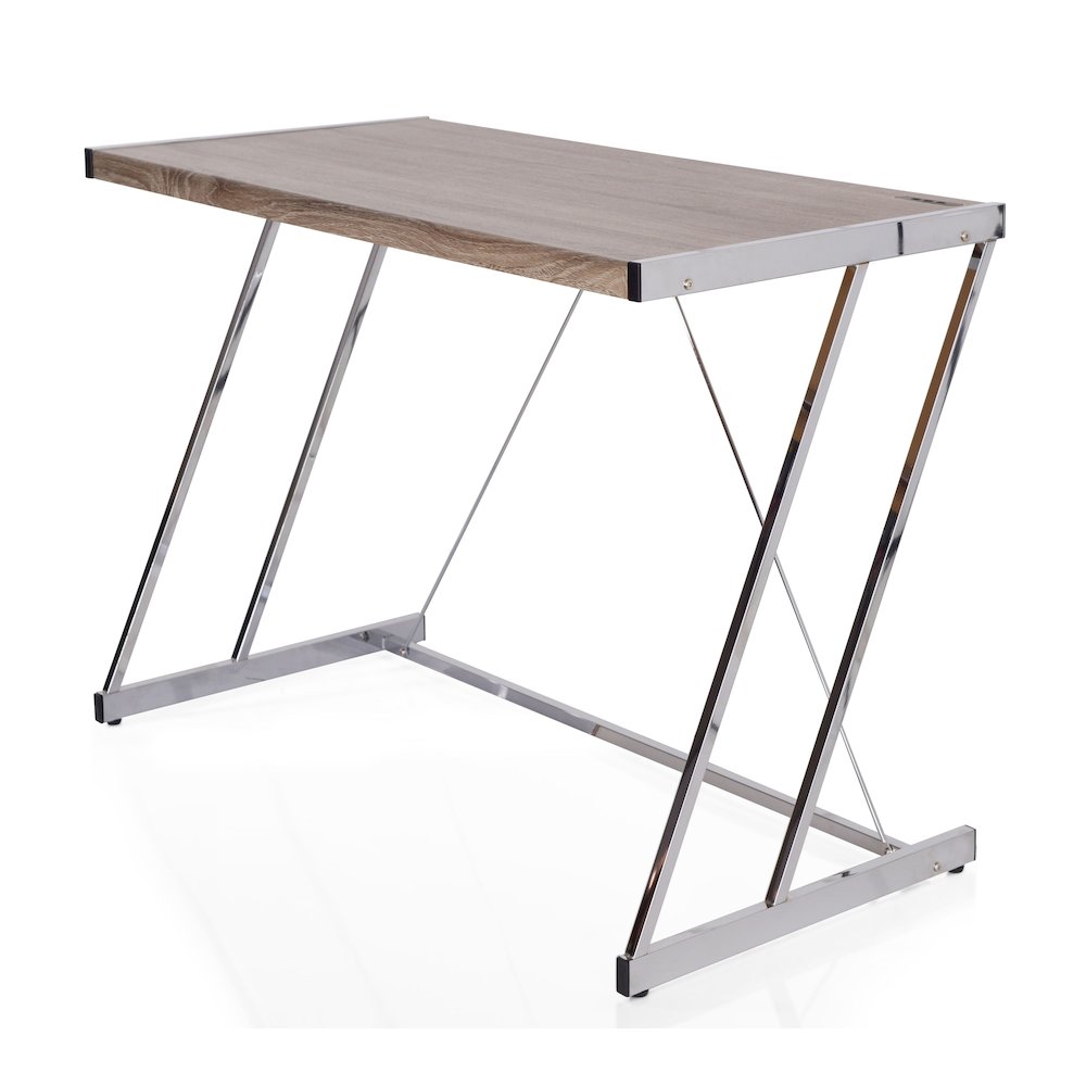 Weathered Oak and Chrome Writing Desk with USB Ports. Picture 1