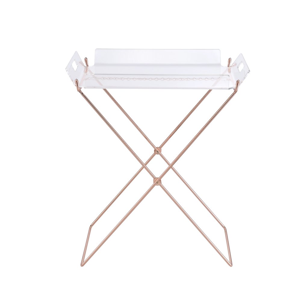Clear and Copper Tray Table with Removable Tray. Picture 2