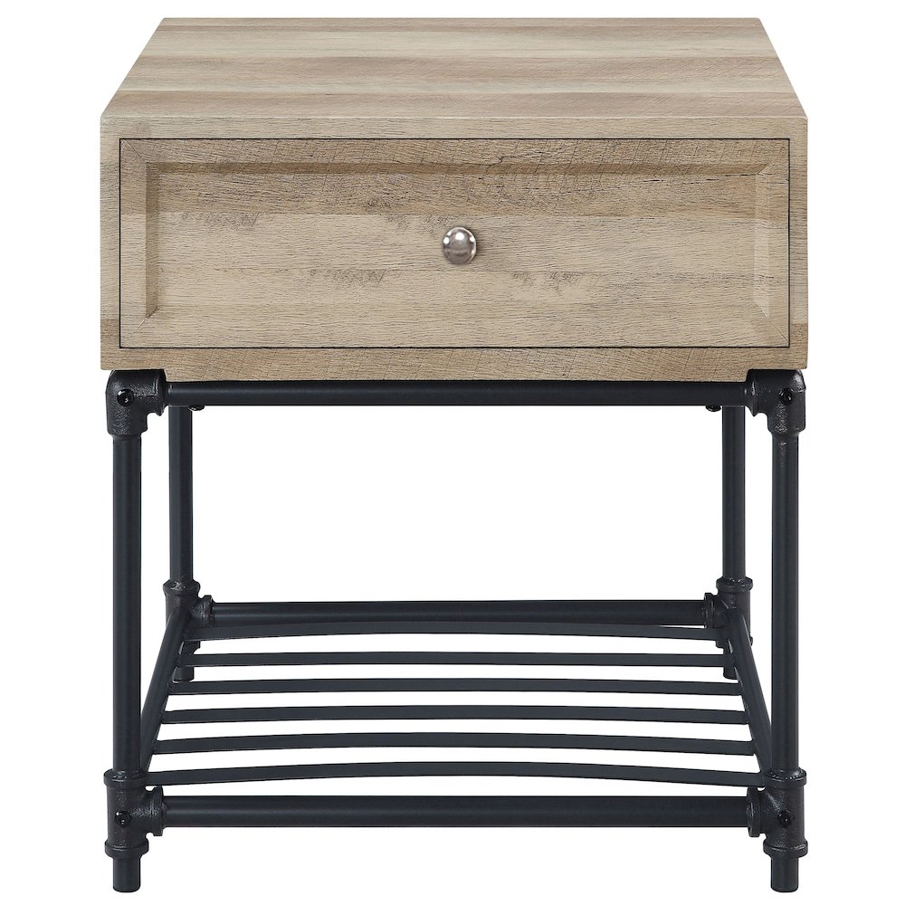 Oak and Sandy Black End Table with Slatted Lower Shelf. Picture 4