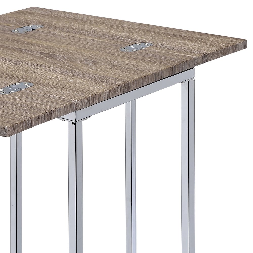 Weathered Oak and Chrome Side Table. Picture 4