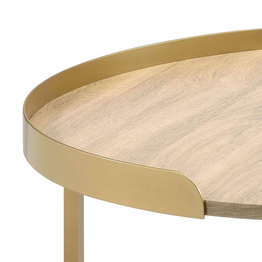 Oak and Gold Coffee Table with Tray Top. Picture 3