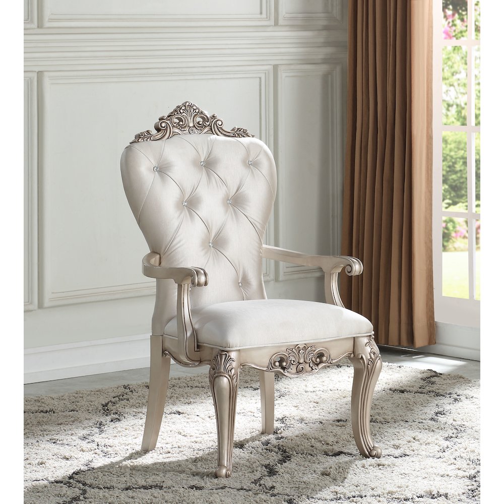Cream and Golden Ivory Tufted Arm Chairs (Set of 2). Picture 5