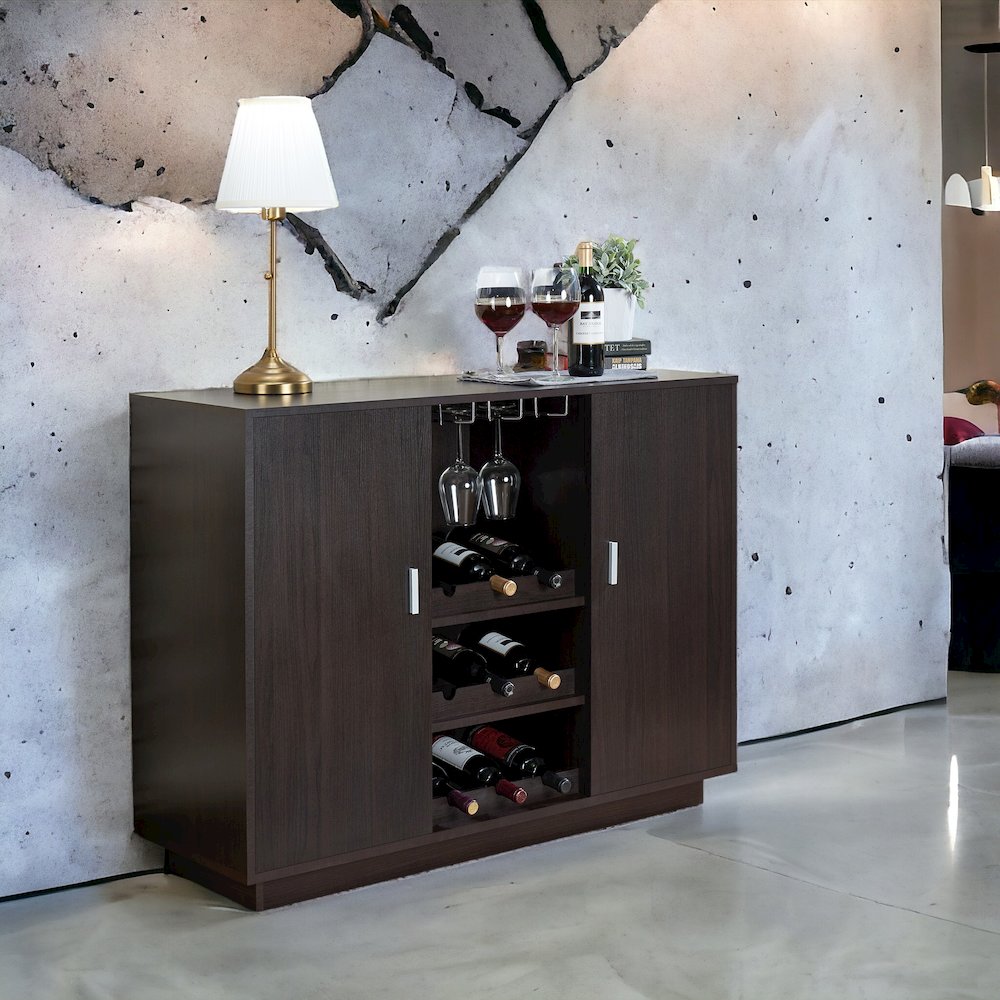 Espresso 2-door Rectangular Wine Cabinet with Steamware Rack. Picture 5