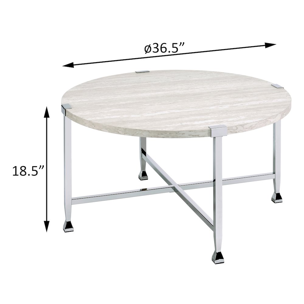 White Oak and Chrome Round Coffee Table. Picture 4