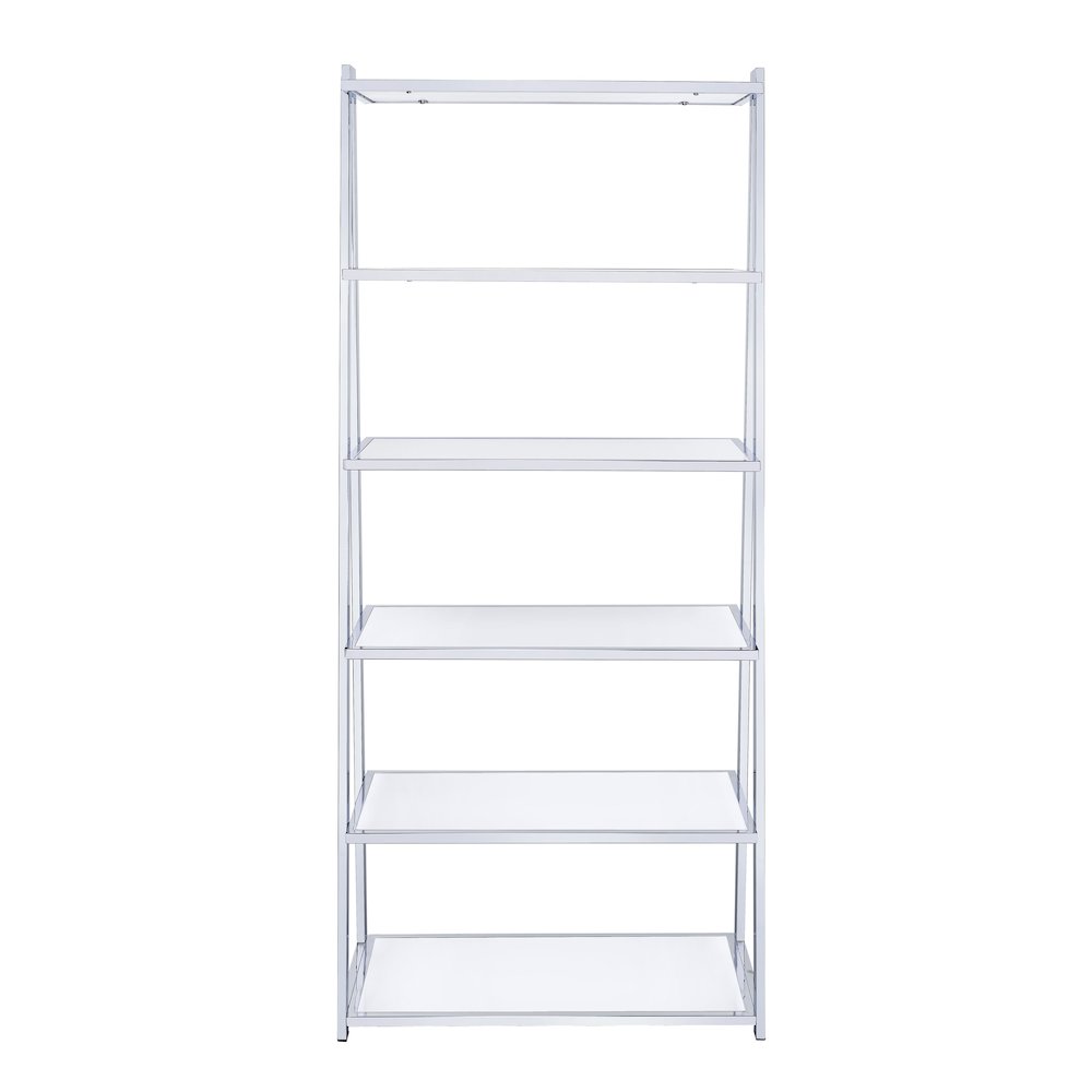 White High Gloss and Chrome 6-shelf Bookcase. Picture 2