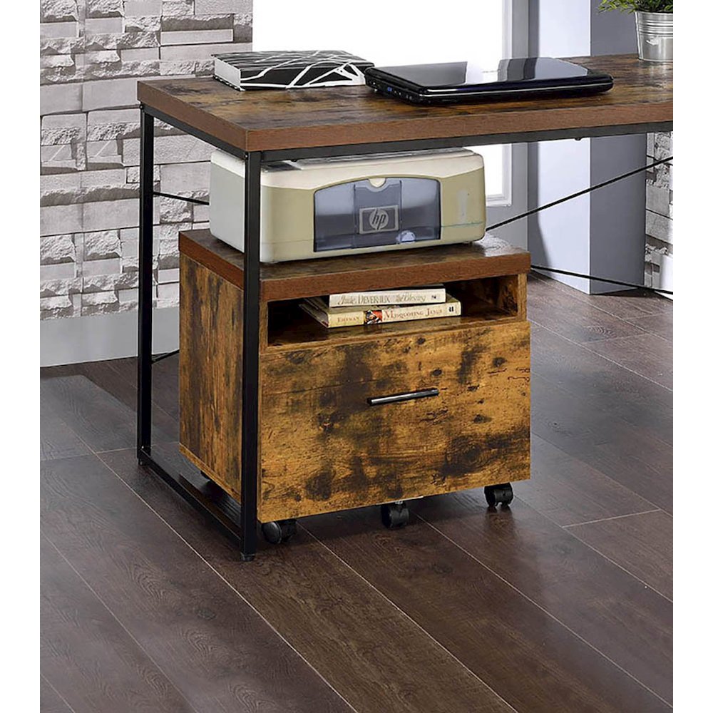 Weathered Oak and Black 1-Drawer File Cabinet. Picture 5