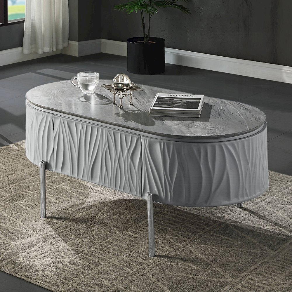 Grey High Gloss and Chrome 1-Drawer Coffee Table. Picture 2