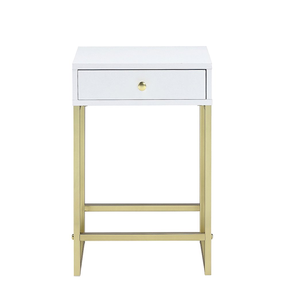 White and Brass 1-Drawer Side Table. Picture 2