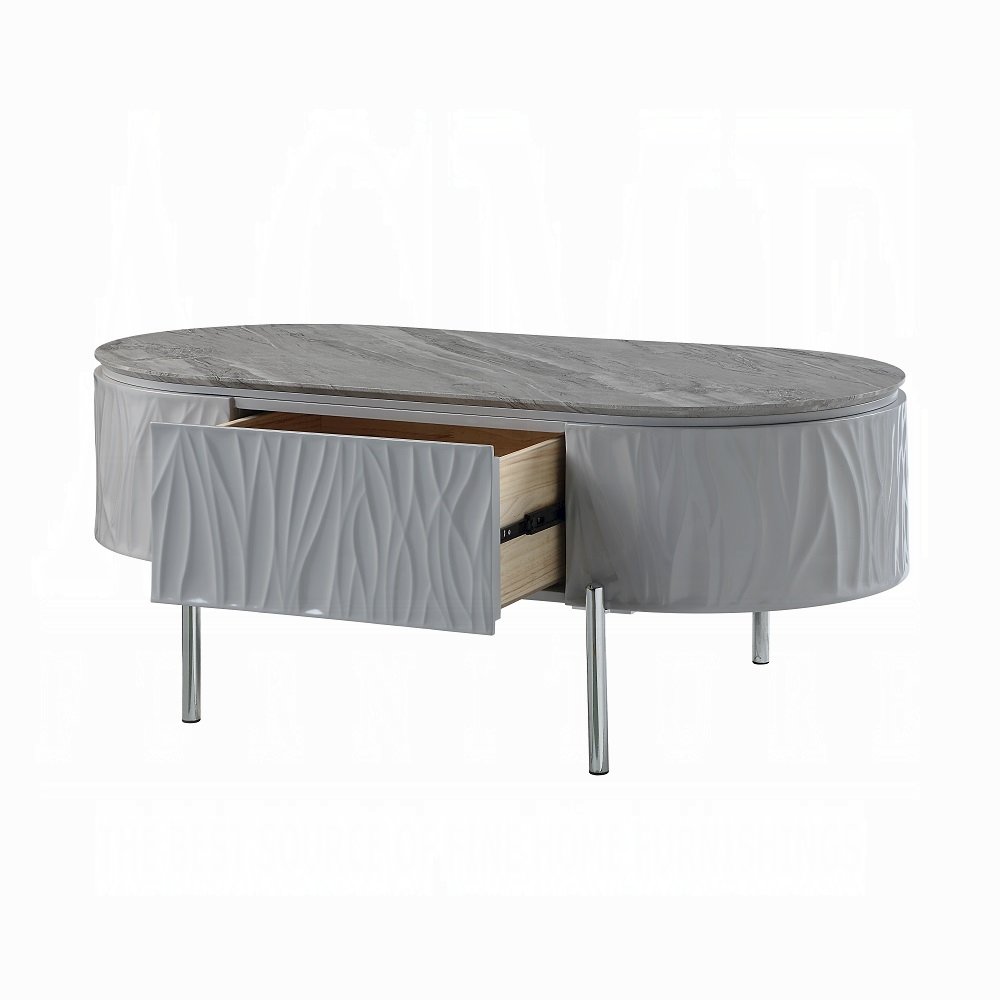 Grey High Gloss and Chrome 1-Drawer Coffee Table. Picture 4