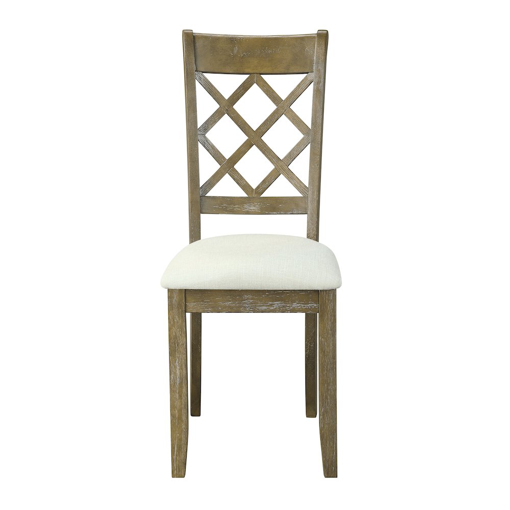 Beige and Rustic Oak Lattice Back Side Chairs (Set of 2). Picture 2