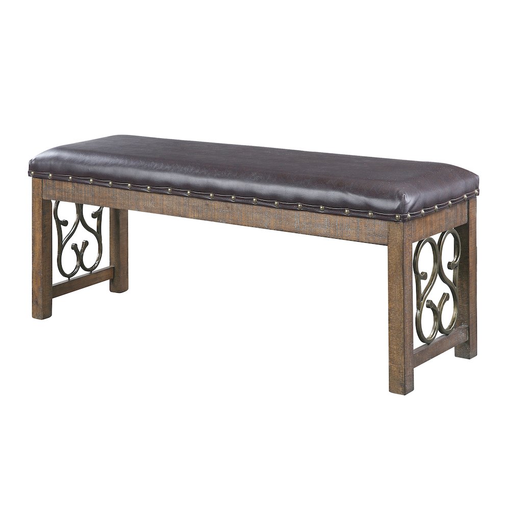 Black and Weathered Cherry Bench with Nailhead Trim. Picture 1