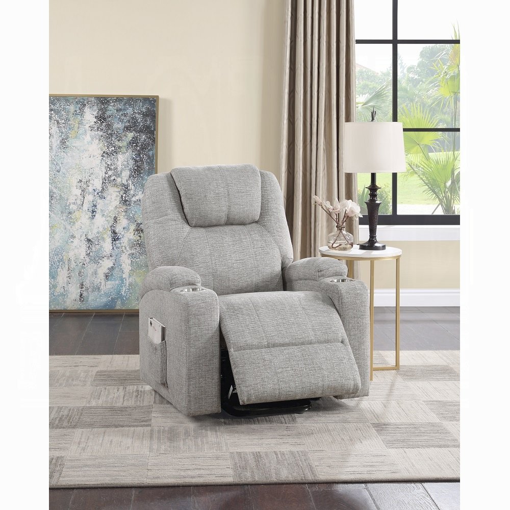 Light Grey Power Recliner with Cupholder. Picture 2