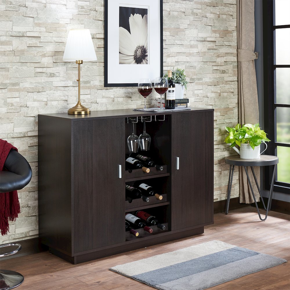 Espresso 2-door Rectangular Wine Cabinet with Steamware Rack. Picture 4
