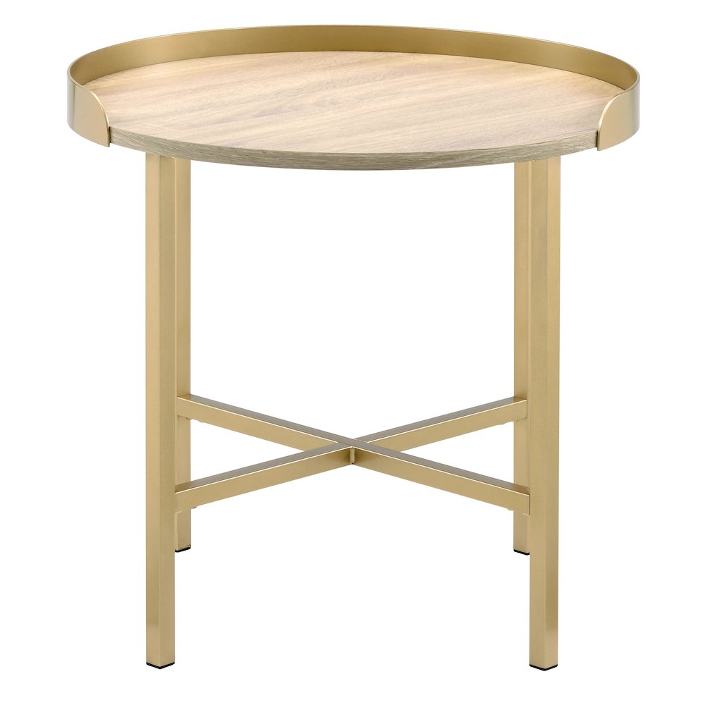 Oak and Gold End Table with Tray Top. Picture 2