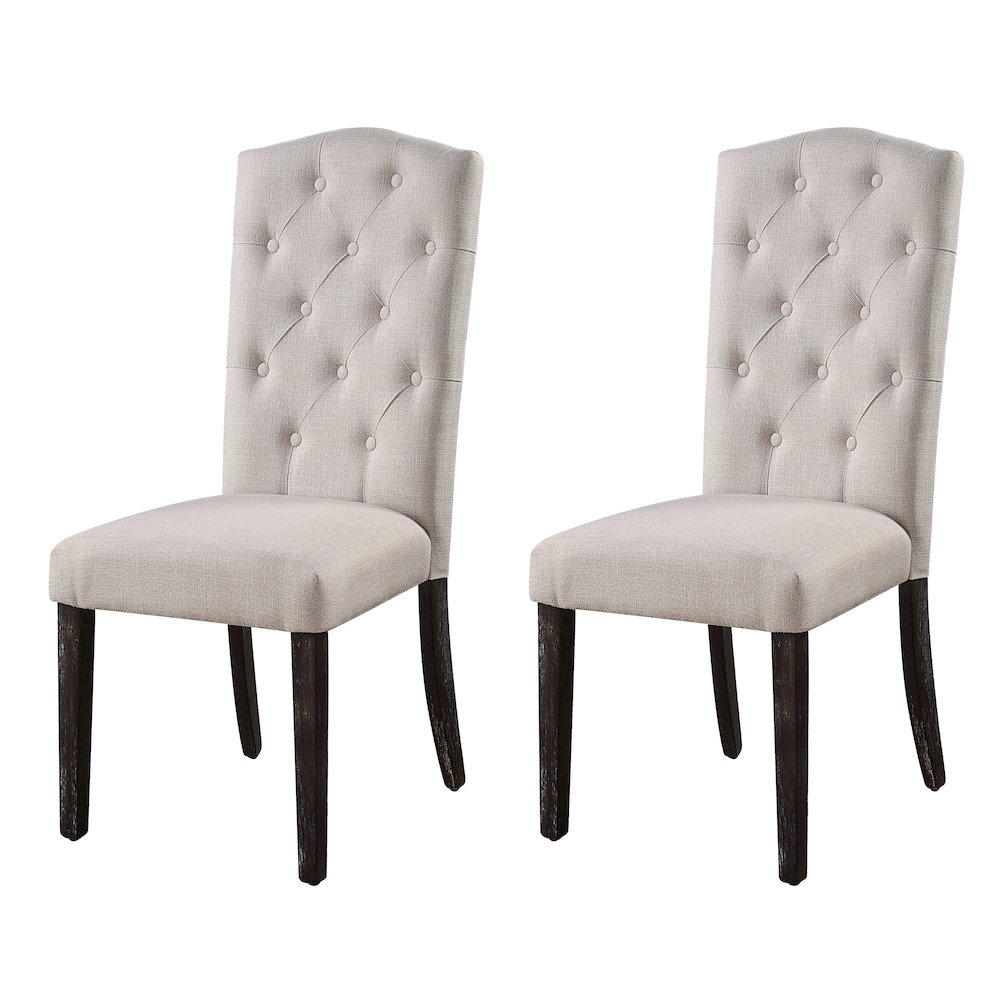 Beige and Weathered Espresso Tufted Back Side Chairs (Set of 2). Picture 1