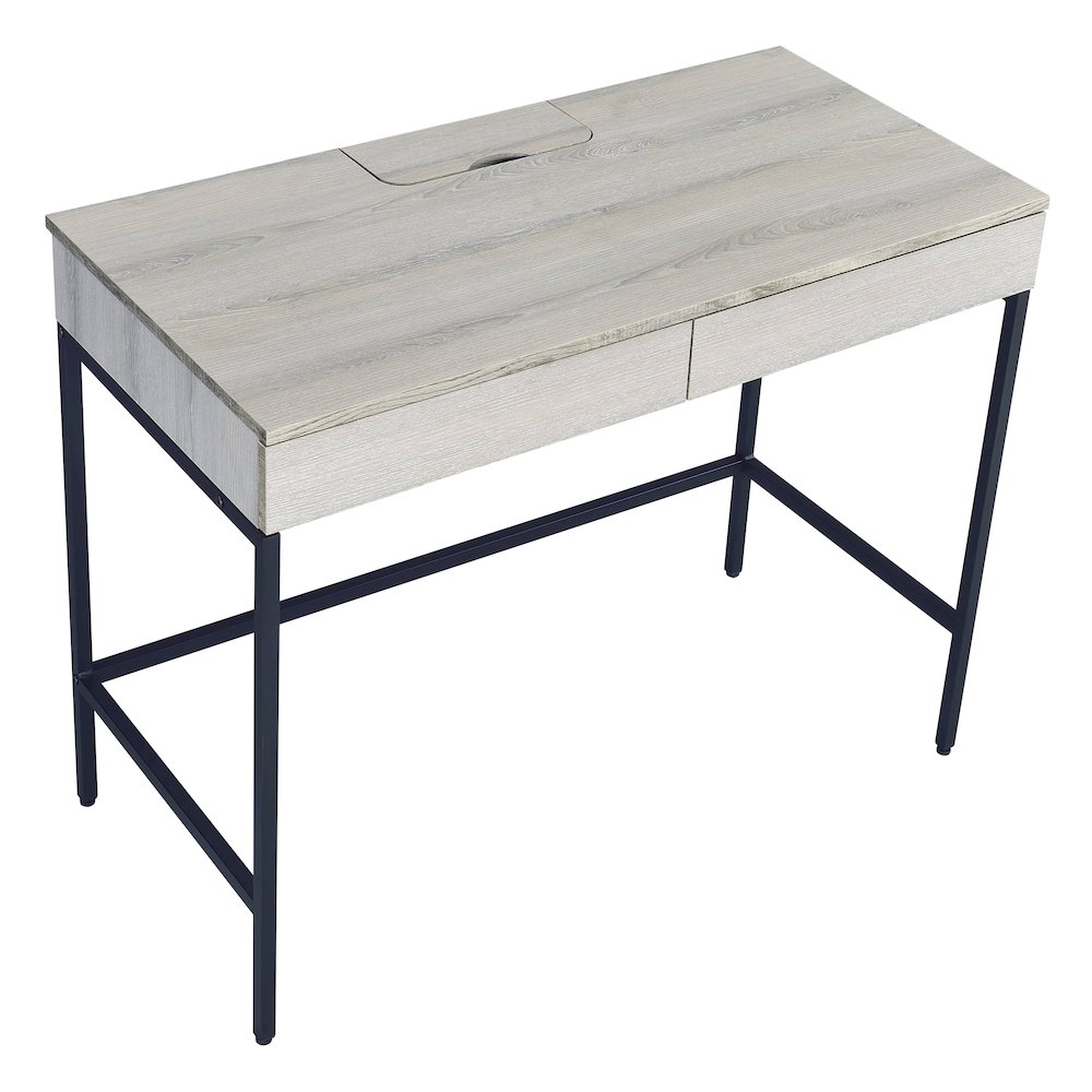 Natural and Black Writing Desk with 2 Drawers. Picture 4