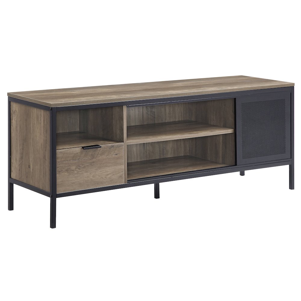 Rustic Oak and Black TV Stand with 1 Sliding Door. Picture 1