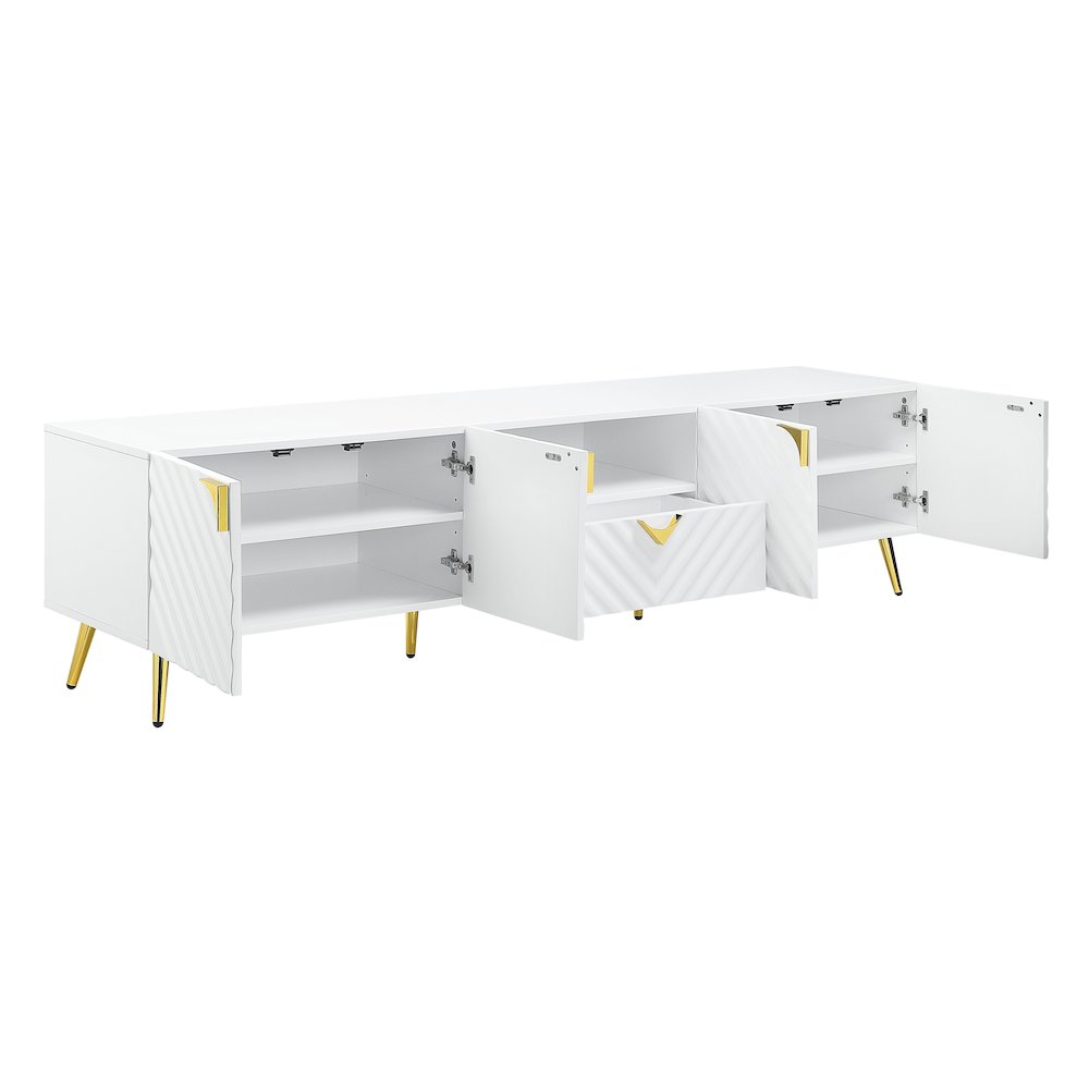 White High Gloss 1-Drawer TV Stand with 4 Doors. Picture 3