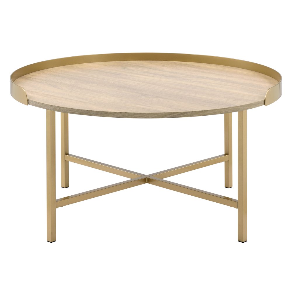 Oak and Gold Coffee Table with Tray Top. Picture 2
